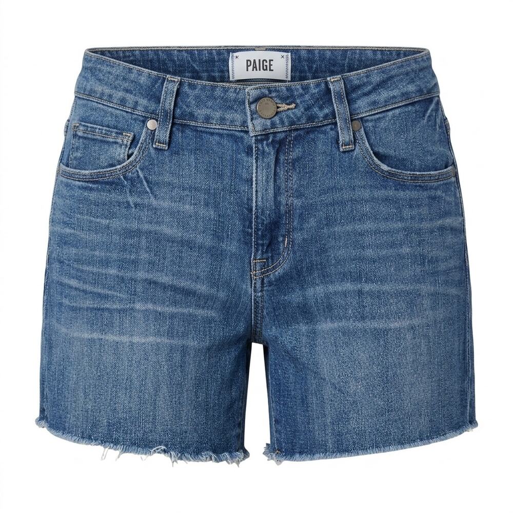 Paige Blue Denim Medium Wash Raw Hem Cut Off Stretch Shorts Women Size 27